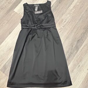 George Black Satin Belted Dress | NWT |Sleeveless | Cocktail Party Fit & Flare
